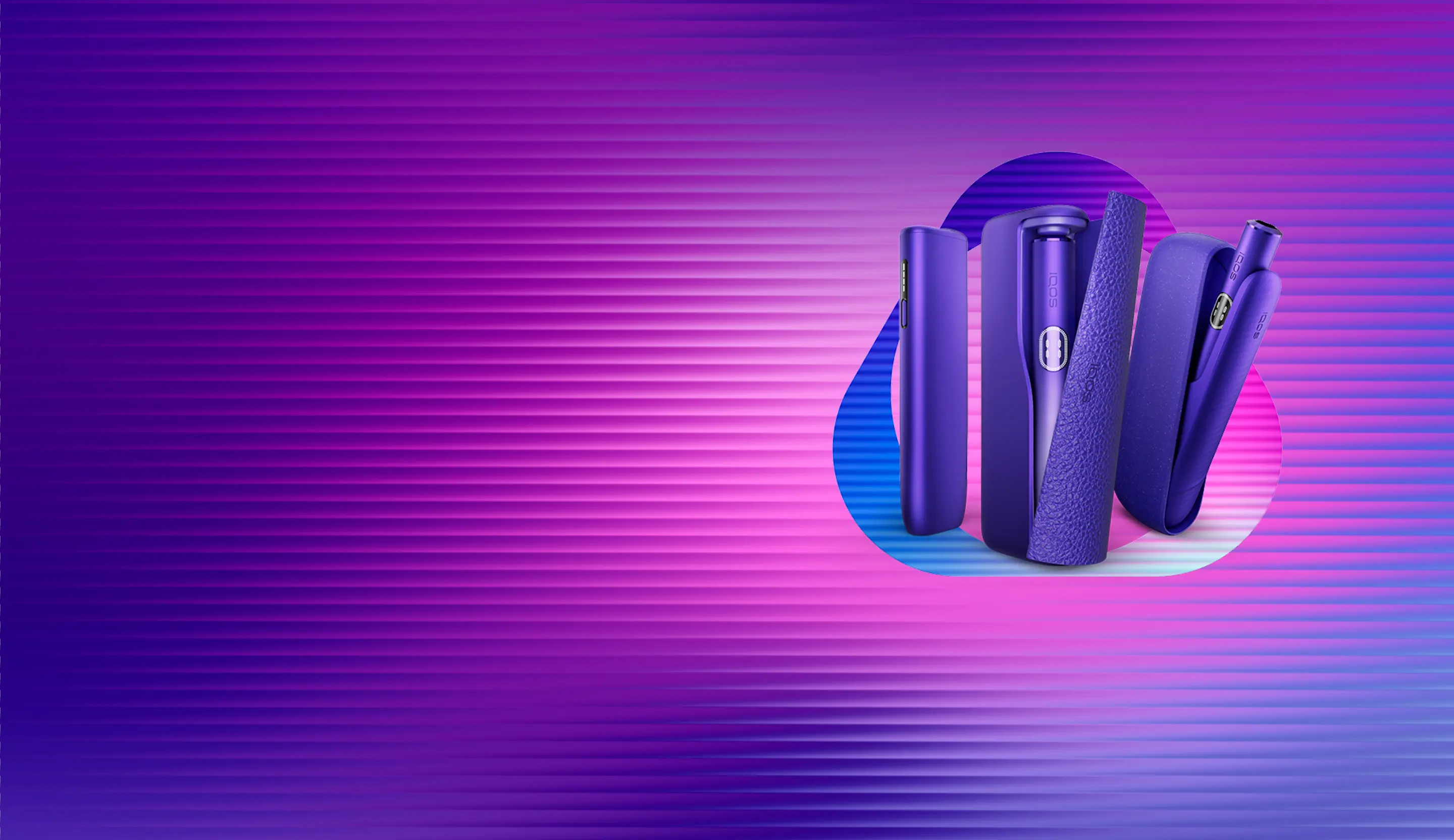 Equipamento IQOS ILUMA i na cor Terracota, com o ecrã tátil ligado, orientado para a direita sobre fundo com efeito tridimensional concêntrico.