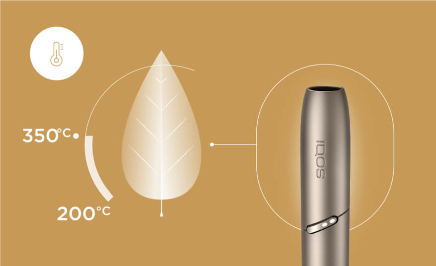 Ilustração da temperatura de aquecimento do tabaco pelo IQOS