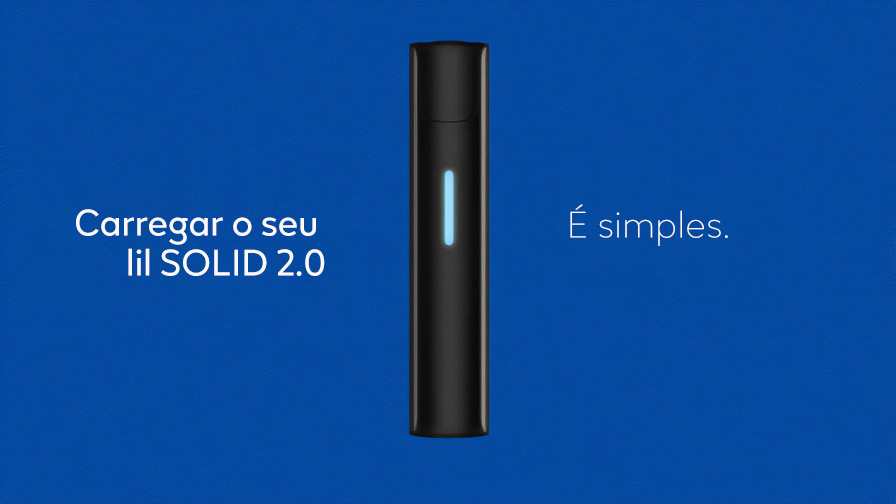 Stone Grey lil SOLID 2.0 device with glowing charging LED light on a blue background