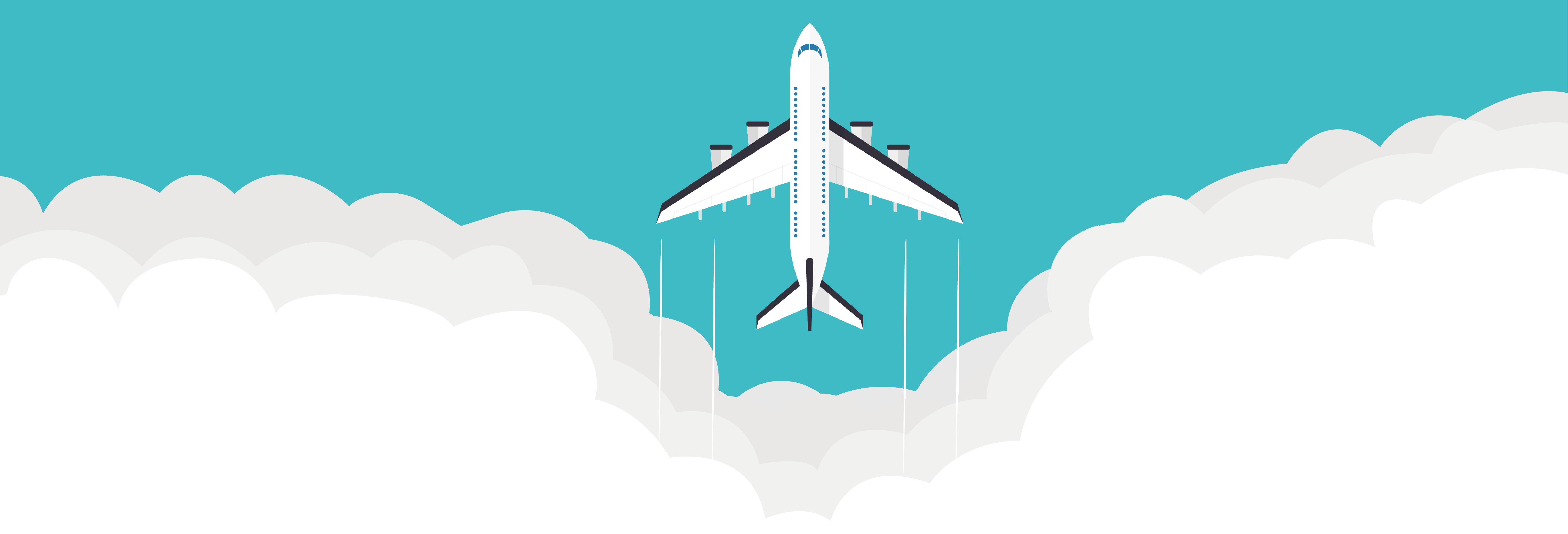 Avião num fundo azul com nuvens