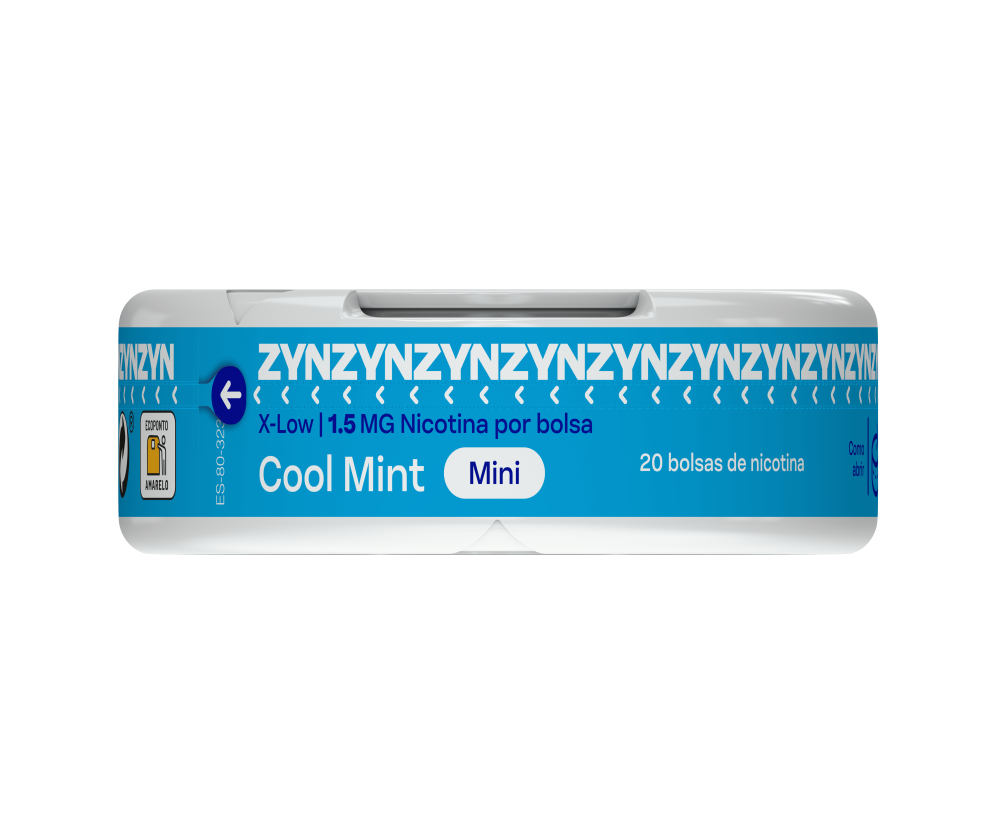 Vista frontal da base de uma embalagem de ZYN Cool Mint X-Low Mini 1,5 MG. main