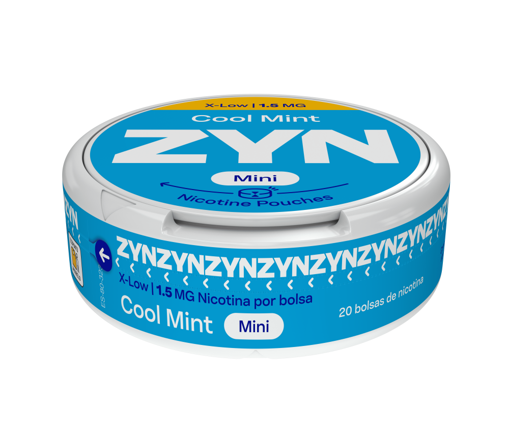 Vista frontal da base e topo de uma embalagem de ZYN Cool Mint X-Low Mini 1,5 MG. main