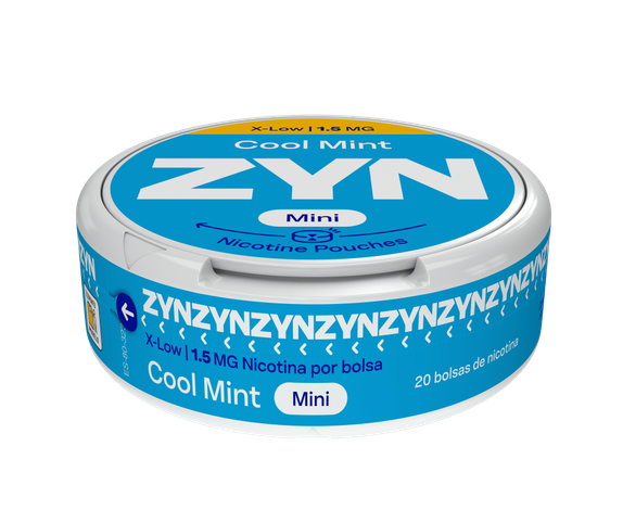 Vista frontal da base e topo de uma embalagem de ZYN Cool Mint X-Low Mini 1,5 MG. main