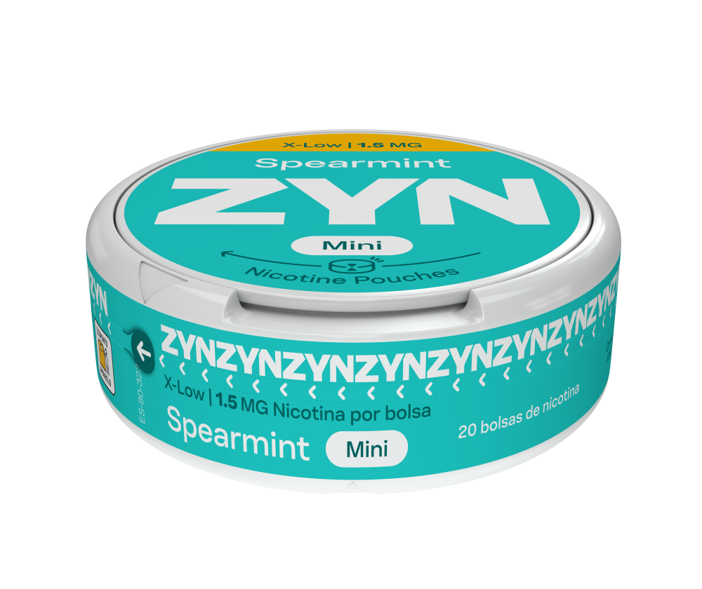 Vista frontal da base e topo de uma embalagem de ZYN Spearmint X-Low Mini 1,5 MG. main