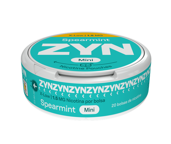 Vista frontal da base e topo de uma embalagem de ZYN Spearmint X-Low Mini 1,5 MG. main
