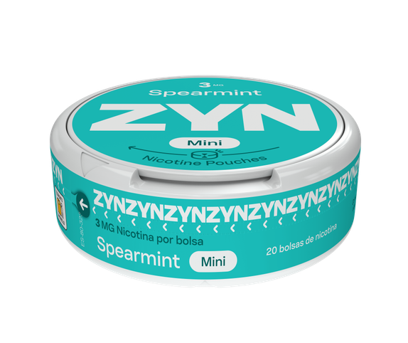Vista frontal da base e topo de uma embalagem de ZYN Spearmint Mini 3 MG. main