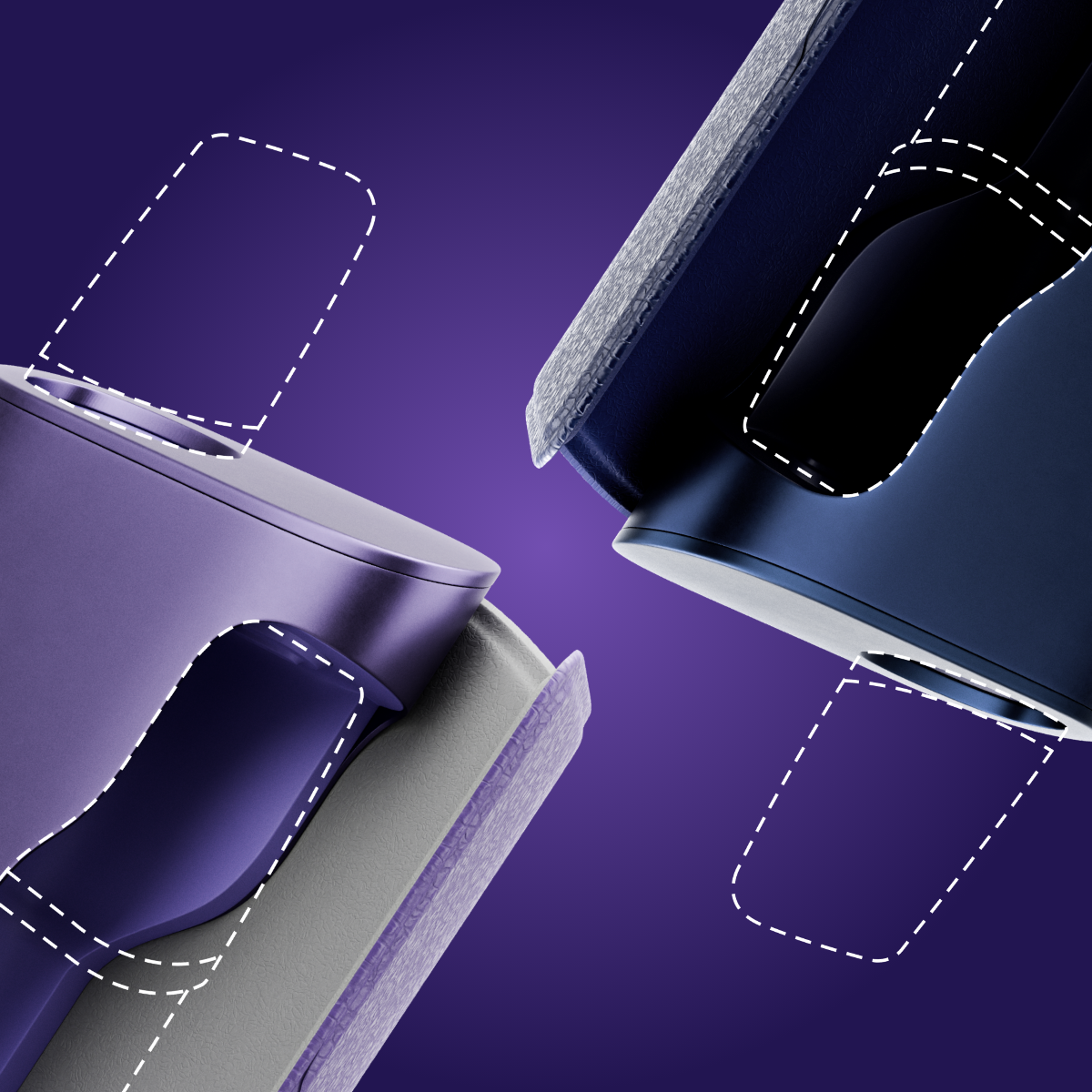 Um dispositivo aproximado VEEV NOW ULTRA™ em rosa, orientado na vertical, parte superior com vista de topo, com sabor de mirtilo num fundo azul escuro com V roxo.